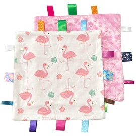 FOMAISELF 1 PC Pink Bird Baby Tag Blanket, Cute Label Blanket, Small Tags Security Blanket for Kids Toddlers Gift(9.84x9.84inch)