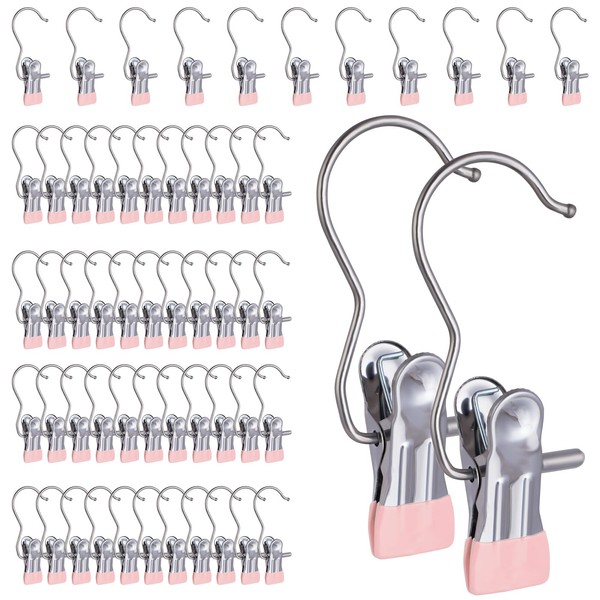 50PCS Space-Saving Clothespin, Portable 360° Rotating Stainless Steel Hanging Hook