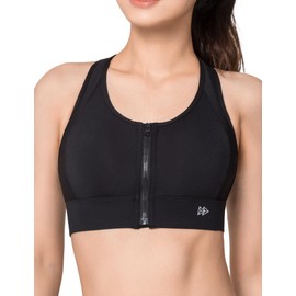 Ibet Sports Bra, Non-Swaying, High Underarms, Front Opening, Sweat Absorbent, Quick Drying, Large Size, High Support, Built-in Molded Cup, Zipper, Women's Sports Bra, Training, Gym, Sports Bra, Black, M