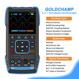 Handheld Digital Oscilloscope with 2 Channels 3-in-1, 2 Channels, 10 MHz Bandwidth, 50 MSa/s Sample Rate, 10000 Counts, Voltage, Current, Capacitor, Resistance, Diode Test