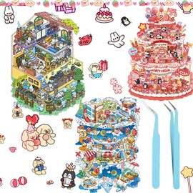 3D House Stickers, DIY Sticker Therapy for Adult Fun Cute Cartoon Stickers Scene Make Your Own Mini Room Scenes Miniature Supermarket for Relief Stress Pass The Time (3 Pcs Large)