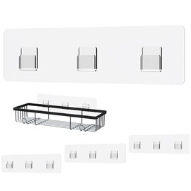 Jovware Shower Caddy Adhesive Replacement Sticker Flat Hook Adhesive Shower Caddy Hooks Flat Hook Flat Shower Caddy Hooks Transparent Strong Hook for Bathroom Shower Organizer Hanging Kitchen 4 Pack