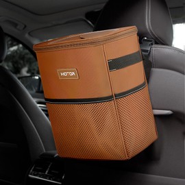 HOTOR Car Bin, Leak-Proof Car Bin for Tidy Use, Foldable and Waterproof Car Accessories for Interior, Multipurpose Rubbish Bin with Lid, Adjustable Straps and Multiple Pockets