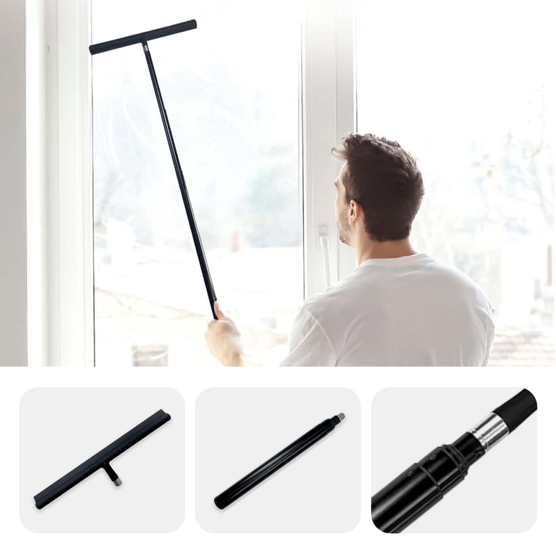 Telescopic Black Shower Squeegee for Glass Doors, Tile Shower Walls,