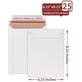 Xxcxpark 25 Pack Rigid Mailers 6.25 x 8.25 inches, Self Seal Photo Document Mailers Premium Cardboard Keep Flat Envelopes for Photos, Pictures, Papers, Files, CD