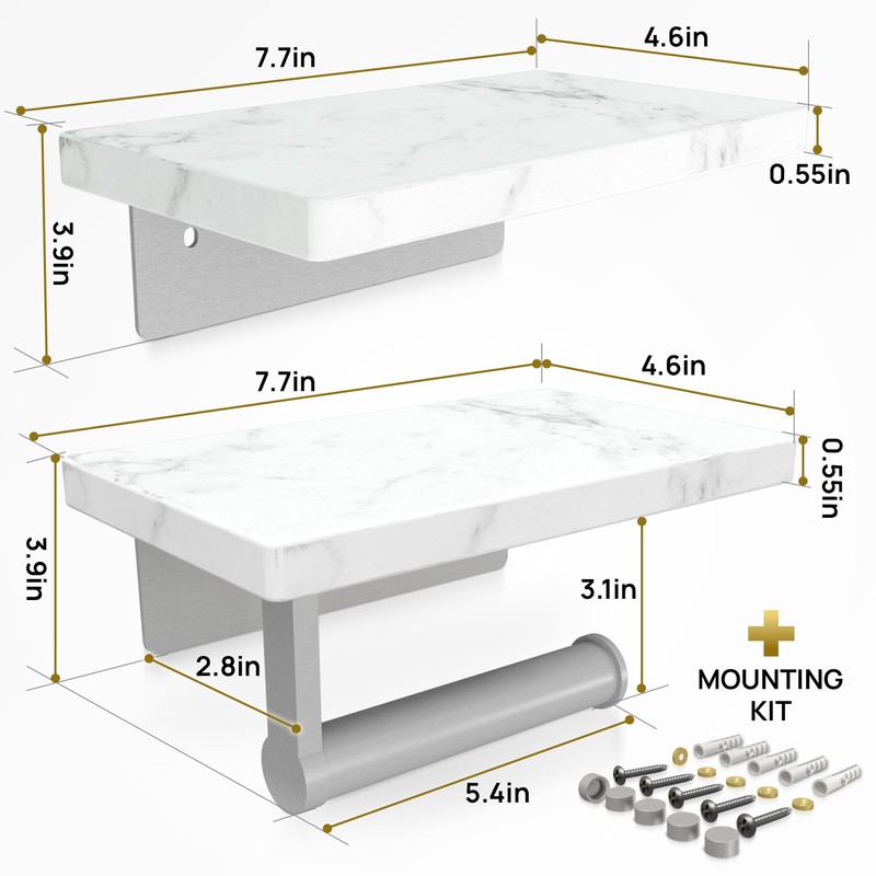STYLWARE 2 Shelve Toilet Paper Holder with Natural Marble Shelf,