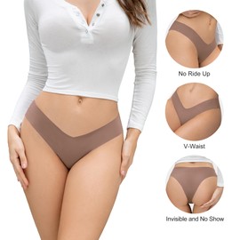 DEANGELMON Women Seamless Bikini Cheeky Underwear Invisible No Show Panties V-Waist Hipster Ladies Soft Stretch Multi Pack(6P7,S)