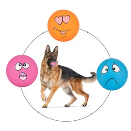 gulucute Dog Squeaky Toys Fun Facial Expression Latex Squeaky Dog Balls Large Size Chewing Rubber Soft Interactive Fetch Play Balls for Big Dogs (3 PCS)