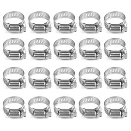 Hose Bands, 20 Pack, 304 Stainless Steel Hose Clips, Inner Diameter: 6-12/14-27/13-19/16-25/25-38/32-44mm Adjustable, Strong Fastening, Screw Type Hose Clamps, Automotive and Mechanical Applications,