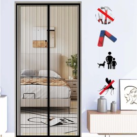 ZFEBHMY Magnetic Fly Screen Door, Fly Curtain, Magnetic Balcony Door, No Drilling, Fly Curtain, Hands-Free, for Balcony Door, Living Room, Patio Door, Black A, 70 x 200 cm (27 x 78 inches)