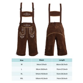 Toulite 6 Pcs German Oktoberfest Costume Set for Men Lederhosen Suspender Shirt Hat Socks Beer Stein for Festival (Coffee, Large)