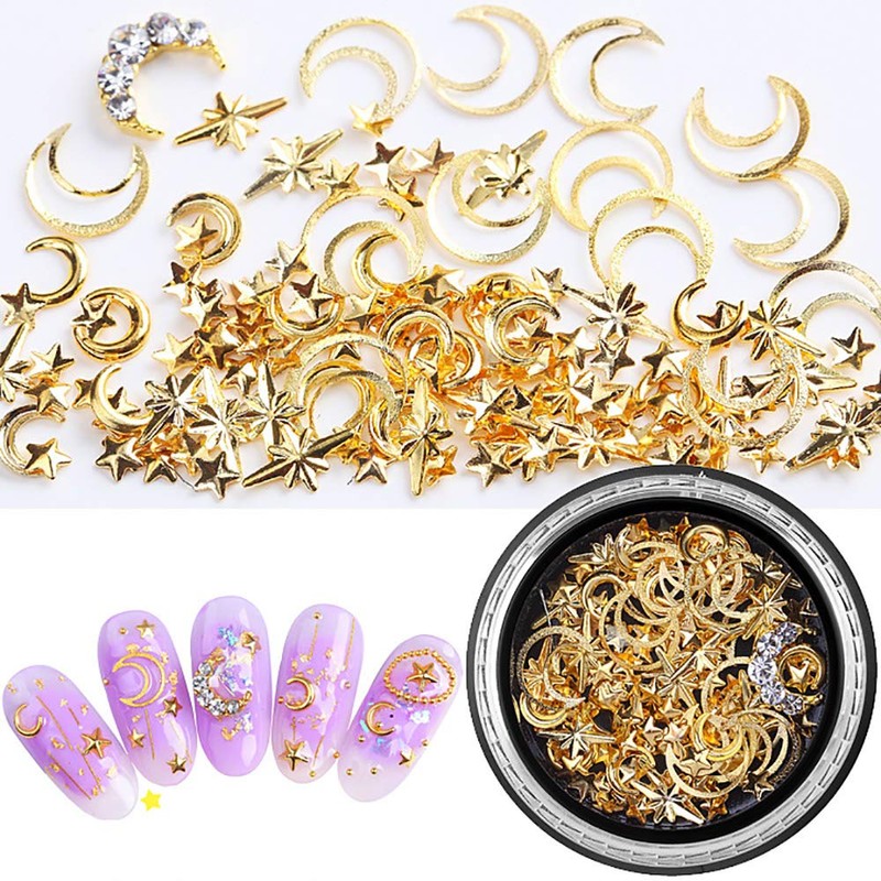 SILPECWEE 6 Boxes 3d Nail Rhinestones And Studs Gold Nail