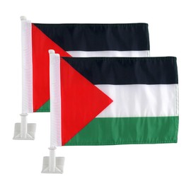 2 Pack Car Flags,Car Flag Palestine Flag Outdoor with Palestinians Flag and Car Flag Pole, Car Logo Window Clip Can be Clipped to Most Windows 14 inch Flag Pole and 16 x 10 inch Double Sided Flag.