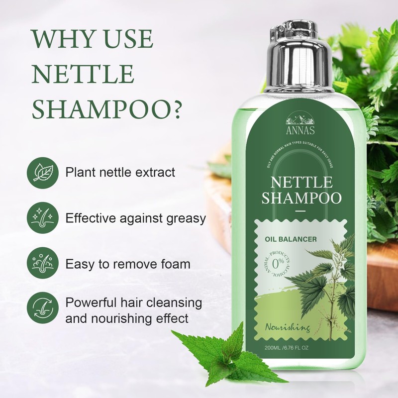 ANNAS Nettle Shampoo - Organic Formula,Helps Regulate Sebum Production, Reduce