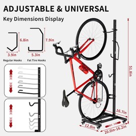 Vertical Bike Stand with Wheels, Fits 22"-29" Bikes, Tires up to 4" Wide