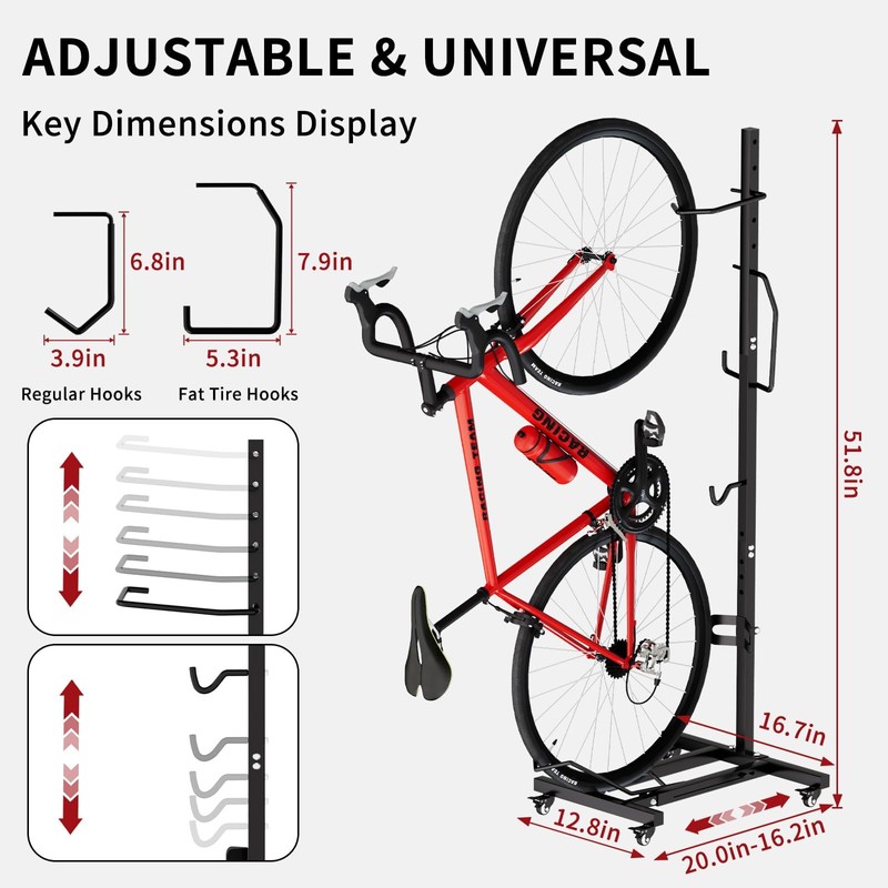 Vertical Bike Stand with Wheels, Fits 22"-29" Bikes, Tires up