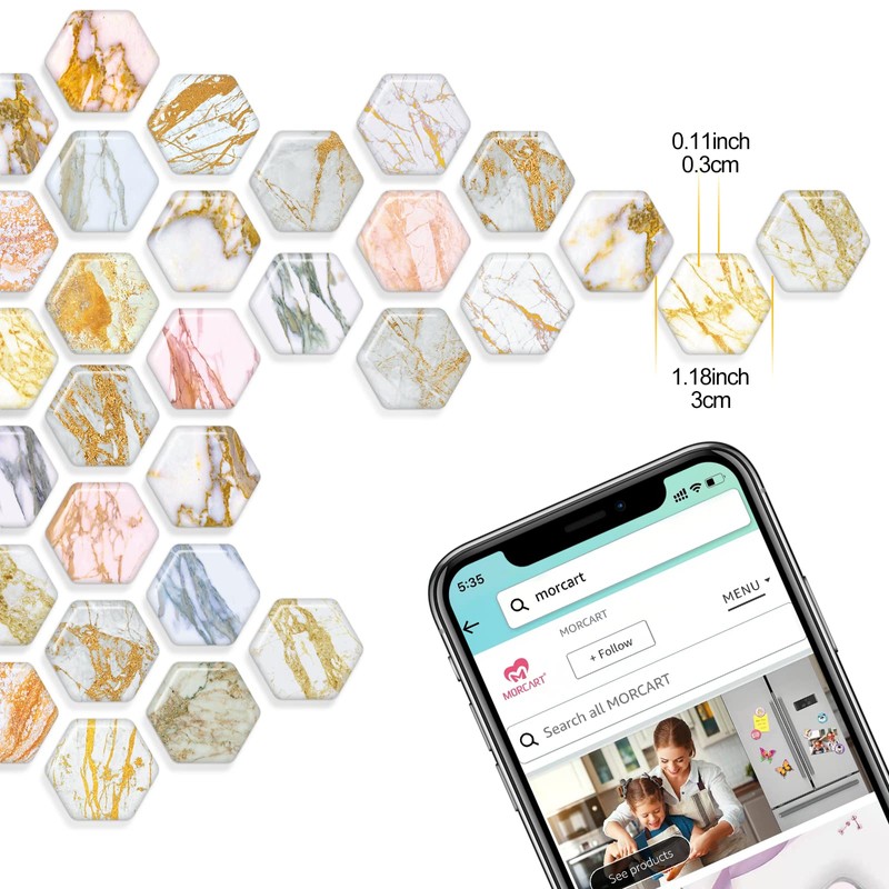 MORCART 30PCS Hexagon Magnets Fridge, Cute Magnets for Locker, Refrigerator,