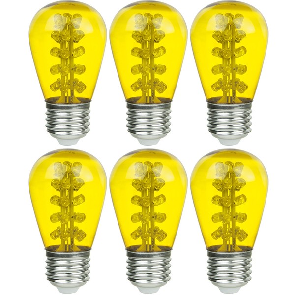 Sunlite S14/30LED/MED/Y/6PK Medium (E26) Base LED 1.1W Yellow Decorative S14 Signs And String Light Bulbs (6 Pack)