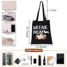 BDPWSS Dachshund Tote Bag - Weenie Mom BLTG CA - Unisex-Adults - Medium - Canvas - Water Resistant - Reusable - Dachshund Lovers, Women