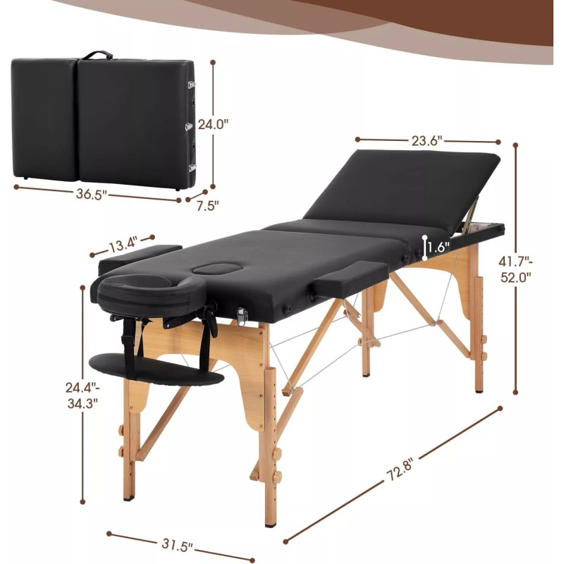 BestMassage Massage Table Massage Bed 3 Fold Portable Massage Table