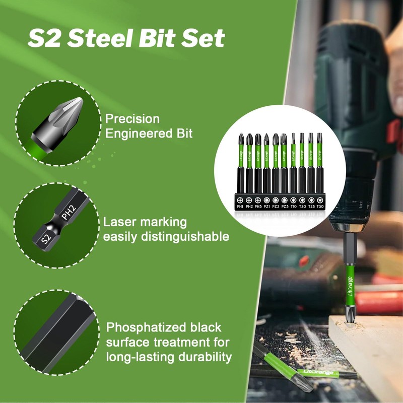 Litorange 70 mm long screwdriver bit set, 10 pieces bit