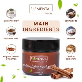 Elemental Wellness, Remineralizing Tooth Powder for Healthy Teeth and Gums - All Natural Tooth Powder Without Any Artificial Flavorings - Maintains Oral Health - Tooth Powder Remineralizing - (2 oz)