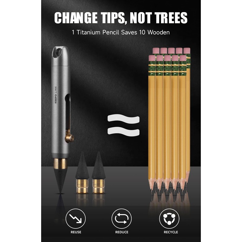 KEEPO LINK Mini Reusable Titanium Mechanical Pencil with Keychain (2