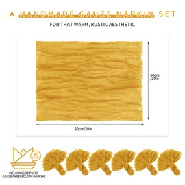 Teruntrue 30 Pack Gold Cloth Napkins Cheesecloth Napkins Set of 30 Gauze Napkins Bulk Washable Boho Dinner Table Napkins Wedding Party Baby Shower Birthday Party Decorations，20 x 20 Inch