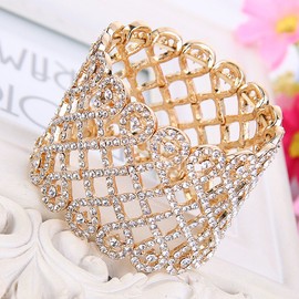 Ever Faith Women's Austrian Crystal Art Deco Love Knot Wide Bridal Stretch Bracelet Clear Gold-Tone