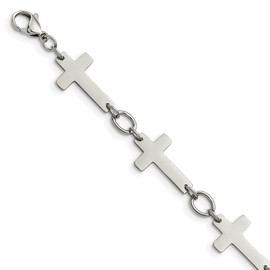The Black Bow Polished Stainless Steel Sideways Cross Link Bracelet, 8 Inch