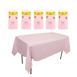 aoozleny Premium Disposable Plastic Tablecloth (54 x 72 inches), Decorative Rectangle White Table Cover for Wedding, Party, Banquet [5 Pack] (Pink)