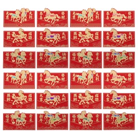 STOBAZA 2026 Horse Year of the Year of the Horse and Afternoon Red Envelopes, Set of 24, Chinese New Year, 3D Design, Cute, Fashionable, Money Envelopes, Celebration Bag, Paper, For Children