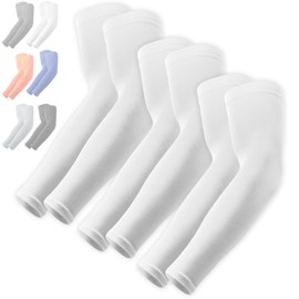 OutdoorEssentials UV Sun Protection Compression Arm Sleeves - Tattoo Cover Up - Cooling Sports Bandage for Football, Golf & Volleyball, 3 pairs: white
