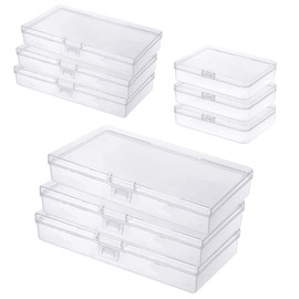 GUUZI Pack of 9 Mixed Sizes Rectangular Clear Mini Plastic Bead Storage Box Containers with Lids for Other Craft Projects and Small Items