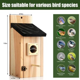 2 Pack Bird Houses for Outside - Cedar Bird House with Metal Predator Guard & Perch, Outdoor Bluebird Nesting Box for Wren Finch Swallow Chickadee, Weather Resistant (Brass)