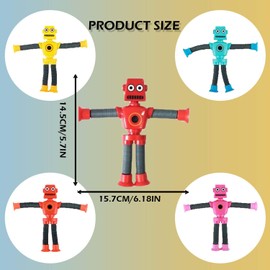 BUKCYUE Pack of 4 Sensory Robot Toy, Telescopic Suction Cup Robot Toy, Telescopic Suction Cup Robot Toy, Funny Educational Stress Relief Toy for Children Adults