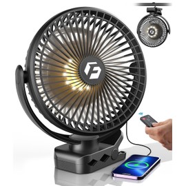 24000mAh Clip on Fan for Golf Cart - 8-inch Portable Rechargeable Fans - Max Up to 150Hrs Work Time - Battery Operated Fan with LED, Remote, Timers, Hook for Office, Desk, Camping, Tent, Treadmill