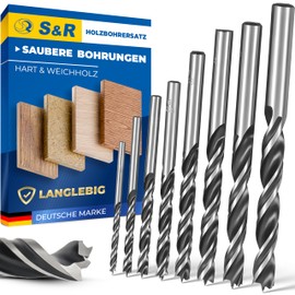 S&R - Wood Drill Bit Set - 8-Piece Twist Drill Bit Set (3-10 mm), Ideal for Softwood, Plywood, Plasterboard, MDF Boards & Hardwood - High Quality Dowel Drill, Centre Point, Conveyor Spiral