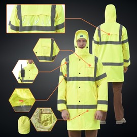 A-SAFETY High Vis reflective safety rain jacket ANSI Class 3
