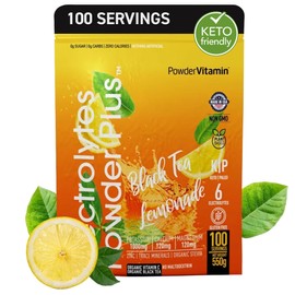 PowderVitamin Electrolytes Powder Plus (100 porciones) Limonada de té negro, electrolitos en polvo, cetogénico, cero calorías, 0 azúcares, sin...     
