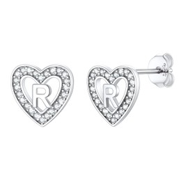Silvercute Stud Earrings For Women Sterling Silver Girls Heart Earring Daily Jewellery Initial R Letter Earings
