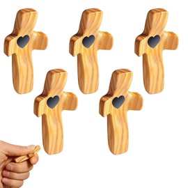Yunjuhop Wooden Cross My Heart From The Holy Land,Jesus Wooden Love Heart Stress Relief Gifts Thumb Holding Cross Awesome Gifts (olive 5pcs)