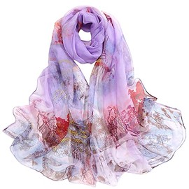 Pokeedioty Women’s Scarf Lightweight Elegant Floral Pattern Scarf Fashion Scarves Sheer Scarfs Shawls (Y-Purple)