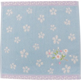 Keisui Japanese Goods Towel Handkerchief Seiyan Embroidery Sakura Blue 10.0 x 9.6 inches (25.5 x 24.5 cm)