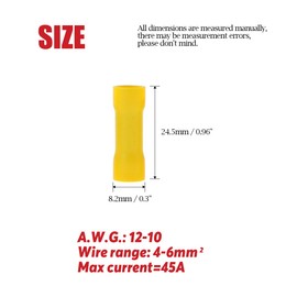 Hilitchi - 100 terminales de empalme aislados de calibre 12-10 conectores de crimpado de cable eléctrico (amarillo / 12-10AWG)