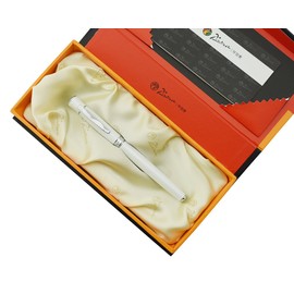 Lanxivi Picasso White Fountain Pen Fine Nib Silver Trim Collection Luxury Gift Box Set Unique Style Leaf Pattern Clip