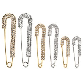 Penta Angel Rhinestone Safety Pins 6Pcs Faux Crystal Brooch Clips for Women Sweater Shirt Dress Hat Scarf Decoration (Gold, Silver)