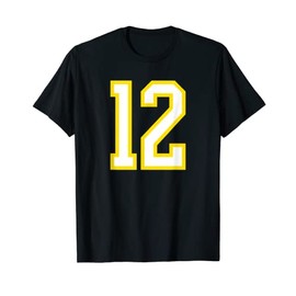 Jersey Number #12 Yellow White Birthday Sports Number 12 T-Shirt
