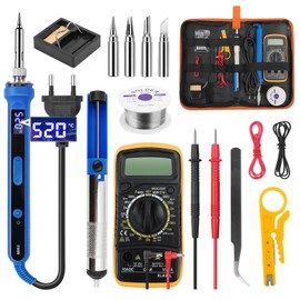 Soldering Iron Set 100 W, LED Soldering Iron with Temperature Adjustable 180°C - 520°C, Soldering Kit with On/Off Switch, 50 g Soldering Wire, 5 Soldering Tips, Desoldering Pump, Soldering Iron Stand,