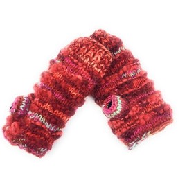Ayuni Gifts of the World Hand Knit Ridged Wool Fingerless Texting Gloves or Mittens Fleece Lined Made in Nepal (Red)